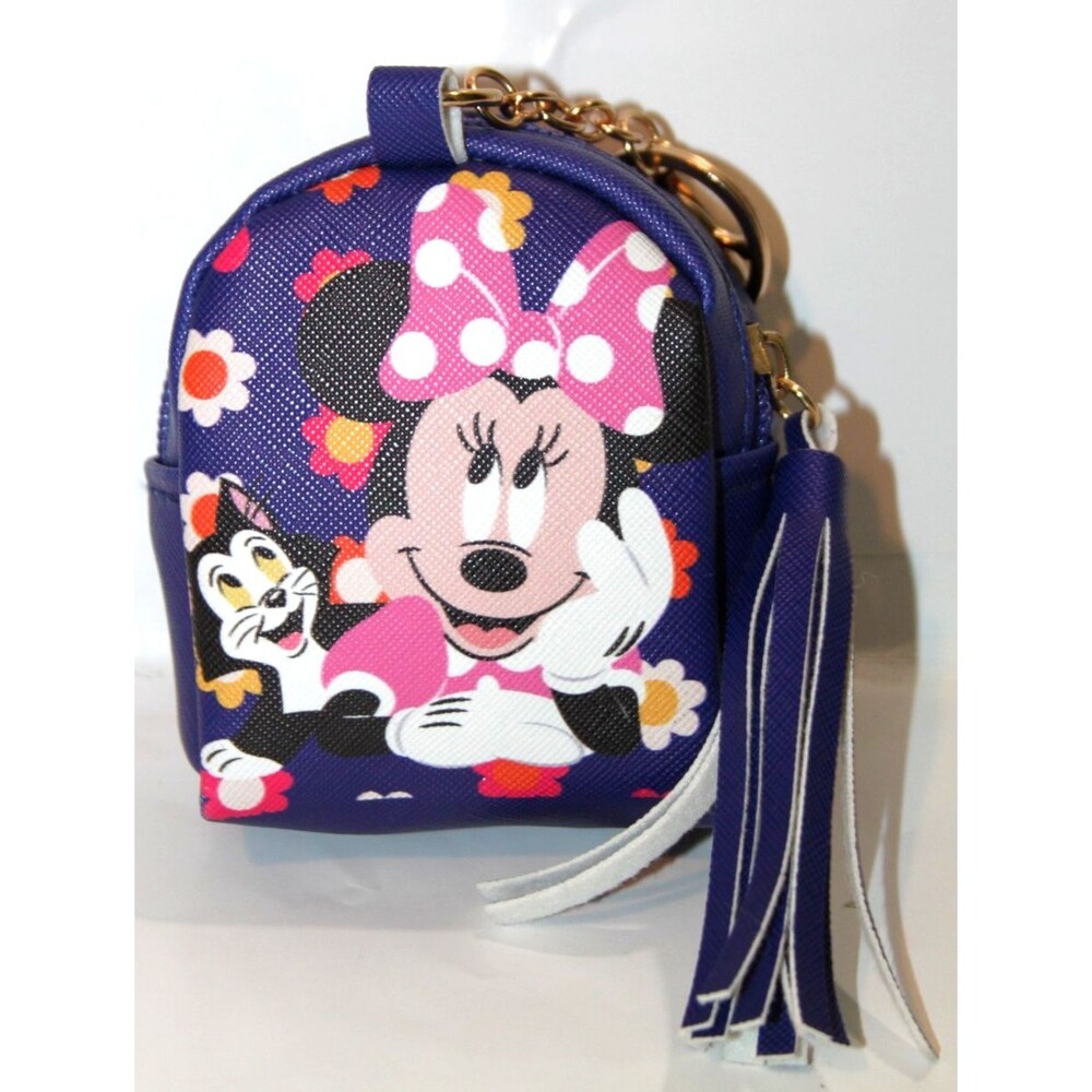 Disney Minnie Mouse Bag Charm Keychain Air Pods Coin Purse Zip Tassel Clip 4"
